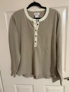 Ariat Beige Long-Sleeve Henley with Cream Trim